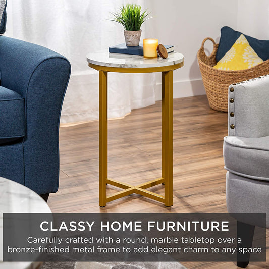 MetalX 16-inch faux marble accent table in real world setting