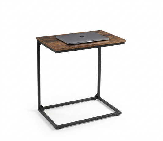 Laptop stand with wood top and black metal frame on white background – MetalX