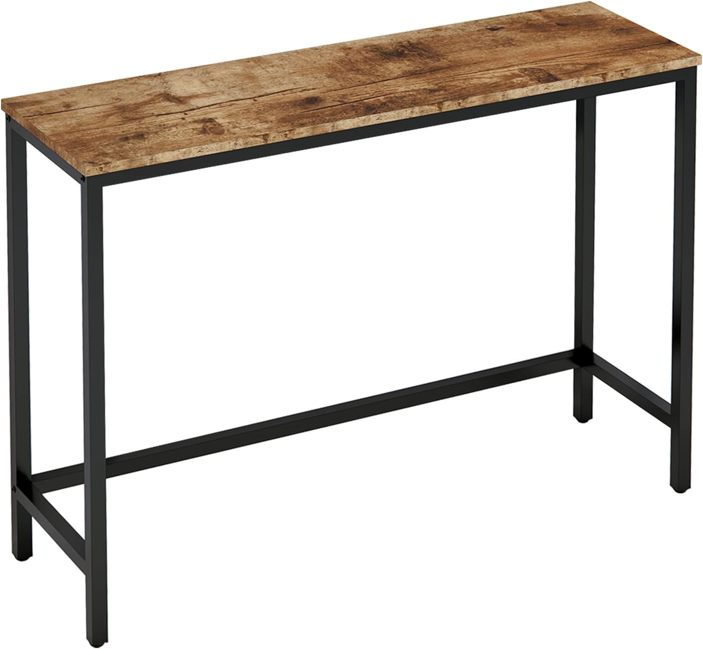 Wooden table with black metal legs on a white background