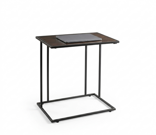 Small wooden laptop table with a metal frame on a white background