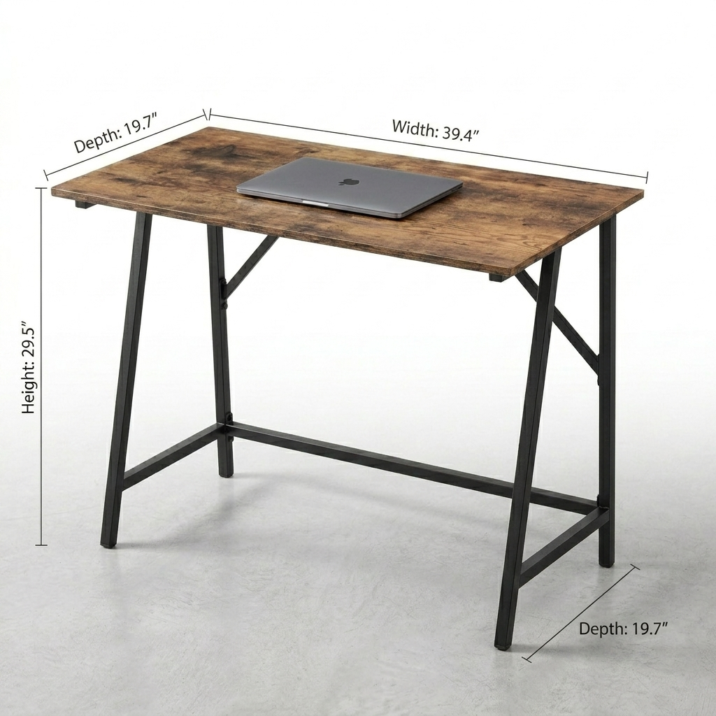 MetalX Study Table Walnut Black With Dimeniosns Fully Shown