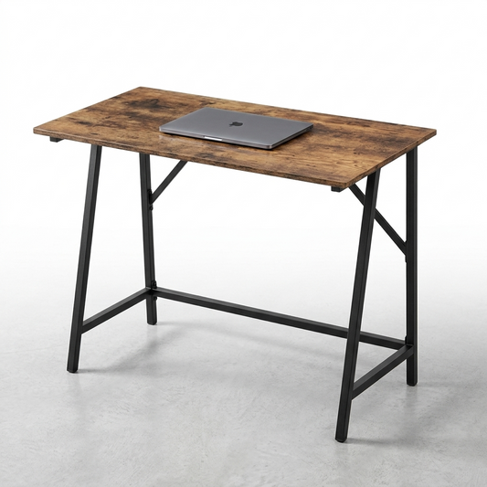 Study table with walnut finish top and black frame - MetalX